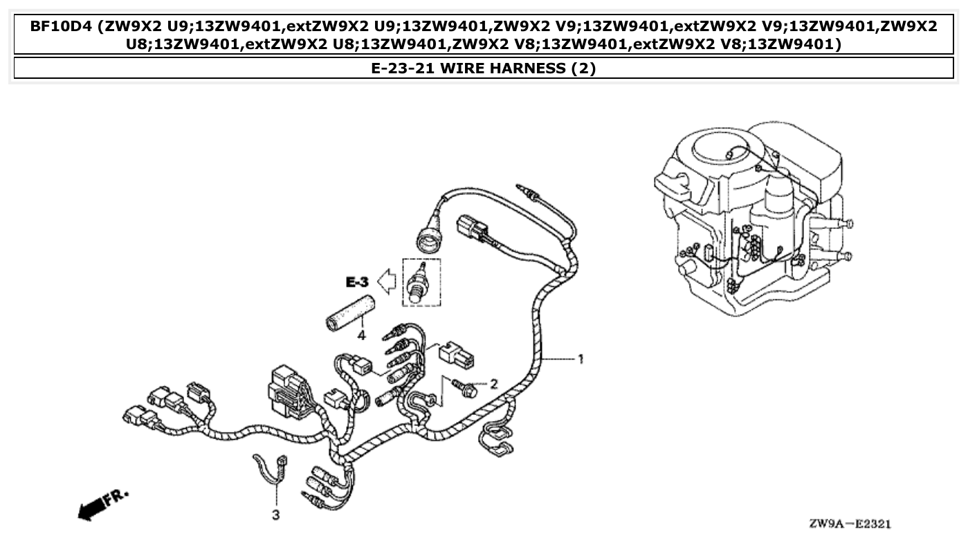 Honda BF10D4 WIRE HARNESS (2) parts diagram