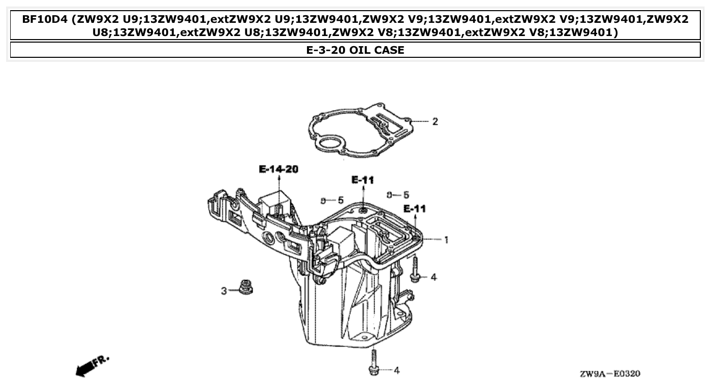 Honda BF10D4 OIL CASE parts diagram