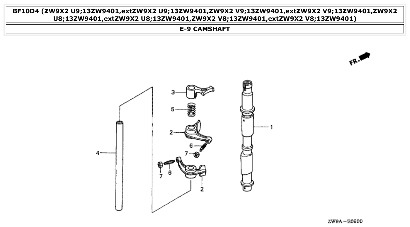 Honda BF10D4 CAMSHAFT parts diagram