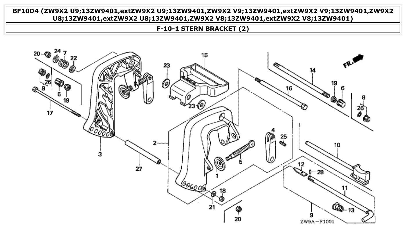 Honda BF10D4 STERN BRACKET (2) parts diagram