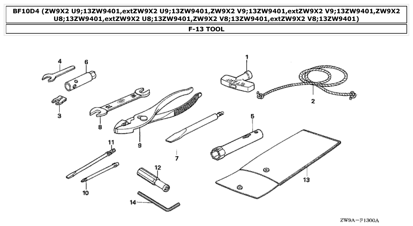 Honda BF10D4 TOOL parts diagram