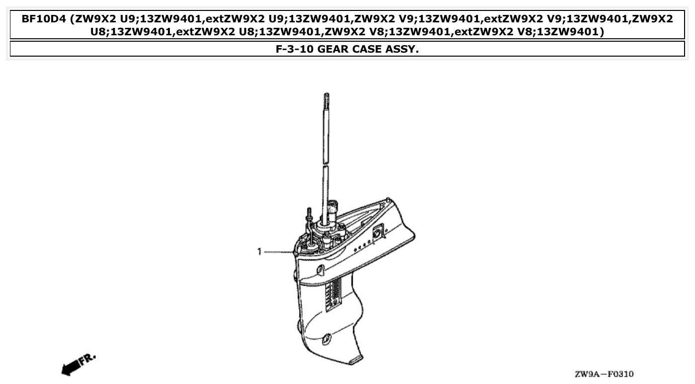 Honda BF10D4 GEAR CASE ASSY. parts diagram
