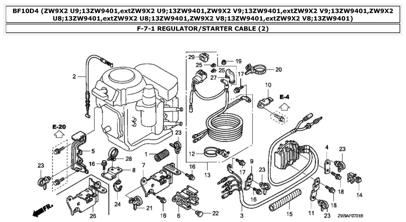 Honda BF10D4 REGULATOR/STARTER CABLE (2) parts diagram