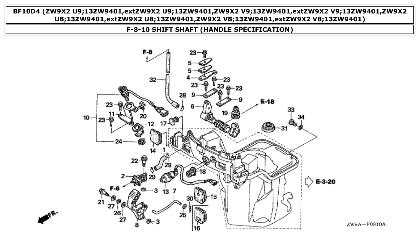 Honda BF10D4 SHIFT SHAFT (HANDLE SPECIFICATION) parts diagram