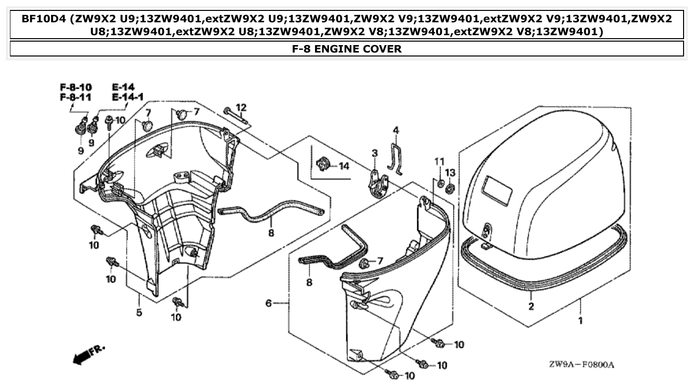 Honda BF10D4 ENGINE COVER parts diagram