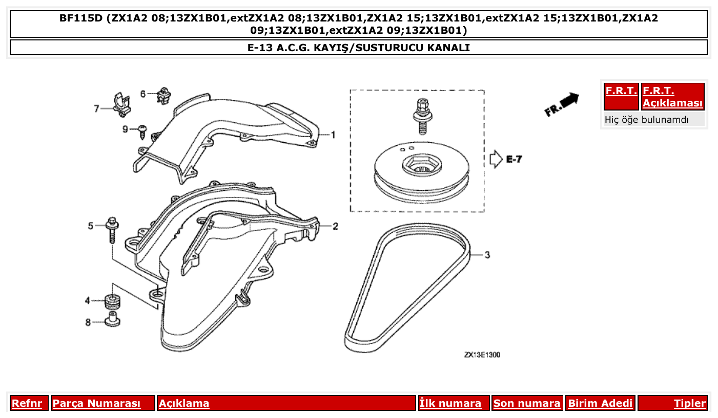 Honda BF115D A.C.G. KAYIŞ/SUSTURUCU KANALI parts diagram