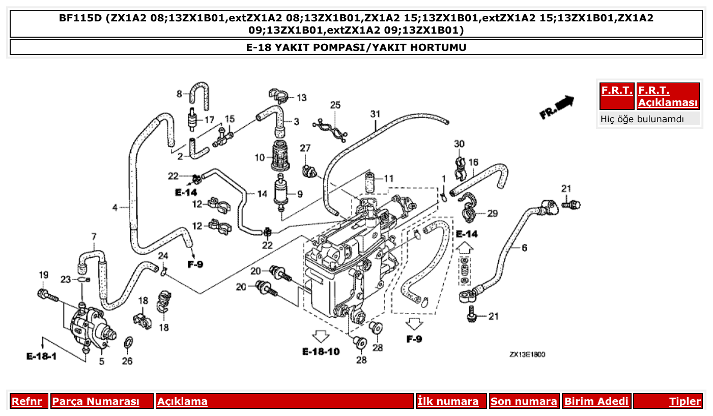Honda BF115D YAKIT POMPASI/YAKIT HORTUMU parts diagram