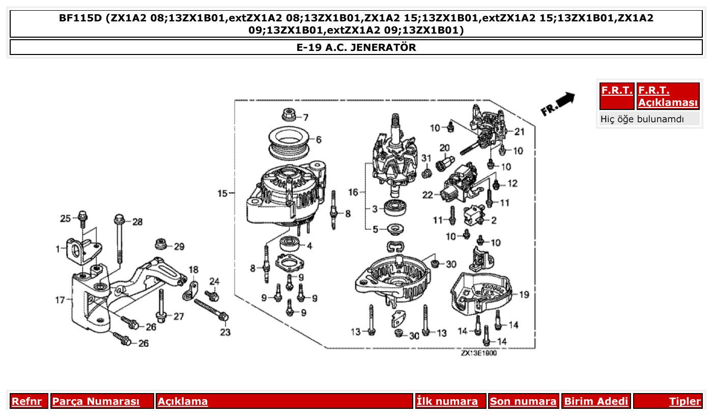 Honda BF115D A.C. JENERATÖR parts diagram