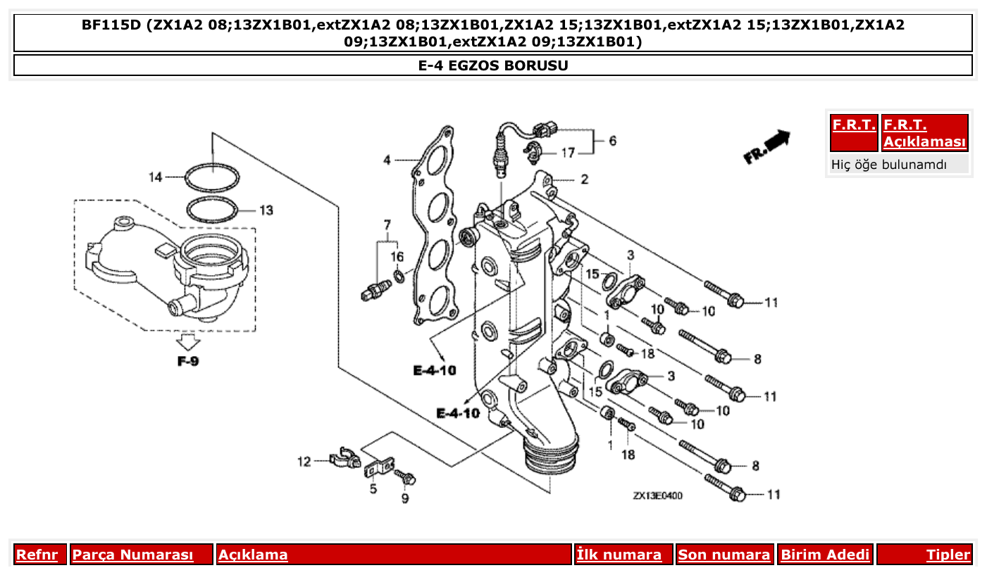 Honda BF115D EGZOS BORUSU parts diagram