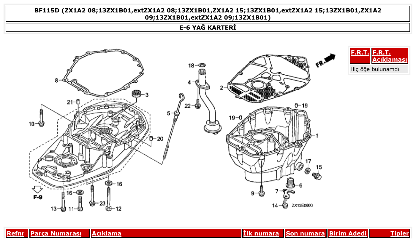 Honda BF115D YAĞ KARTERİ parts diagram