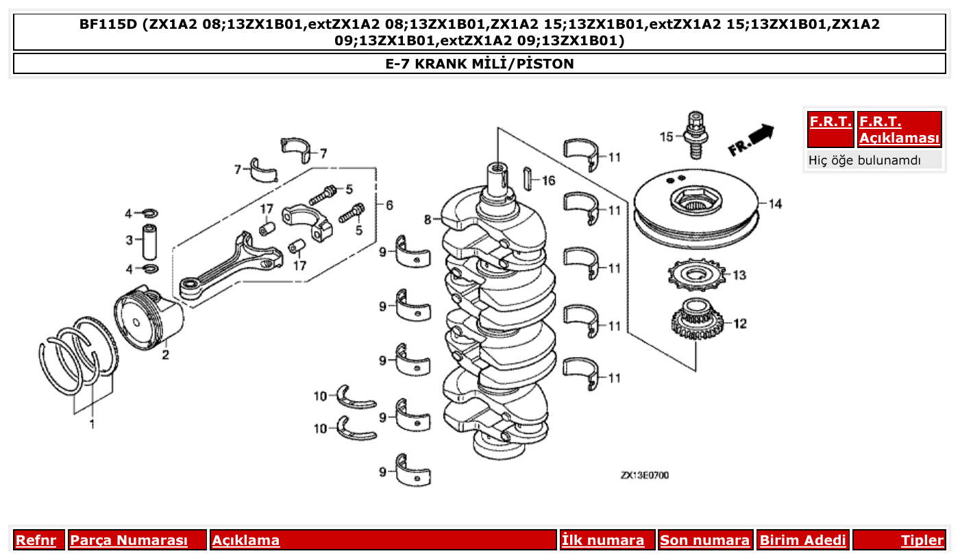 Honda BF115D KRANK MİLİ/PİSTON parts diagram