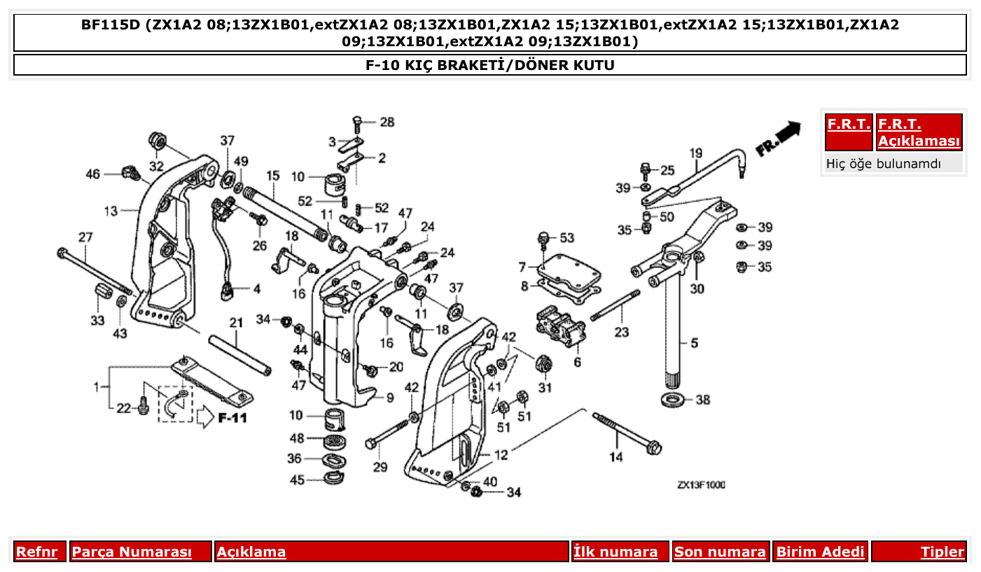 Honda BF115D KIÇ BRAKETİ/DÖNER KUTU parts diagram