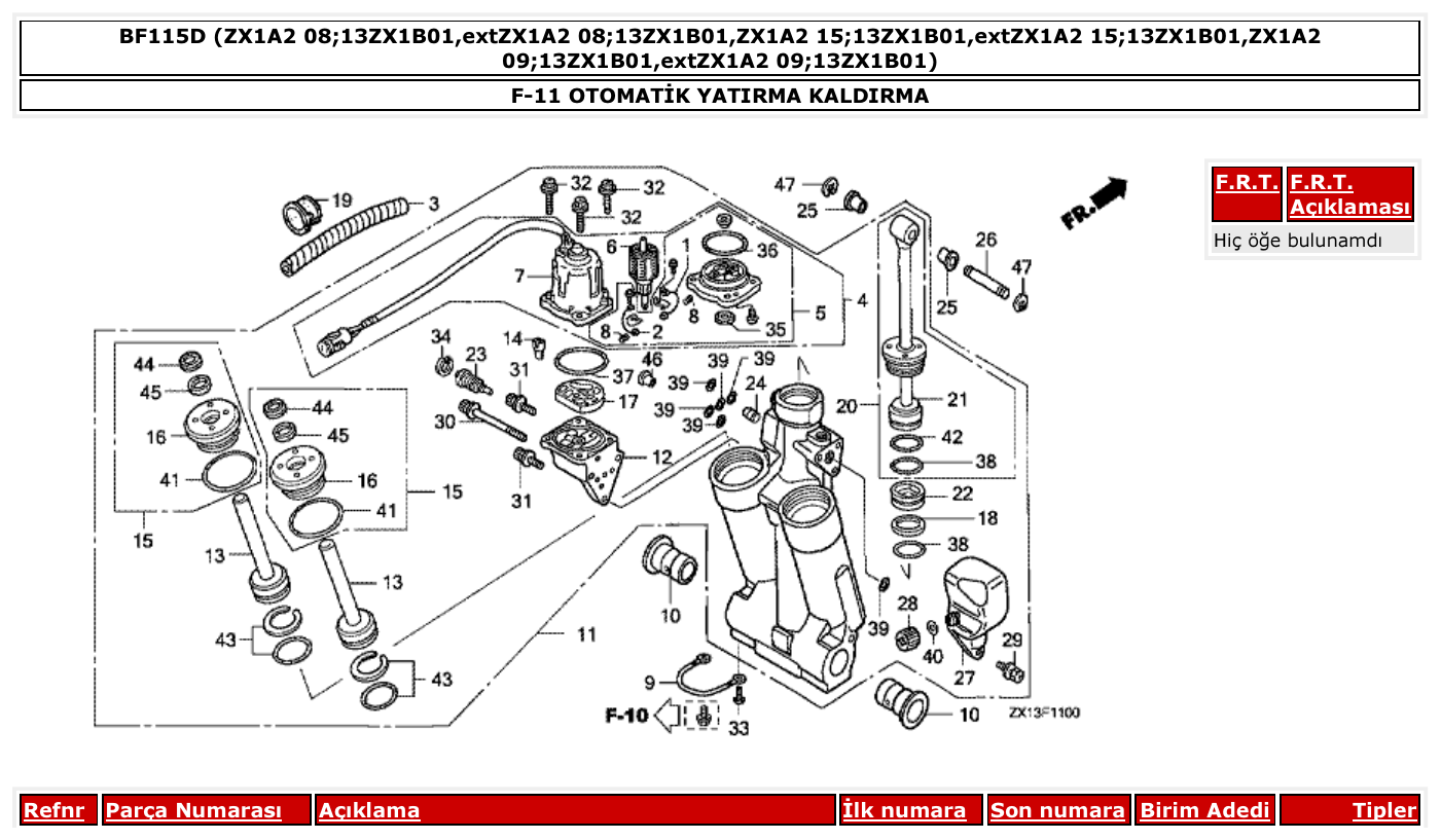 Honda BF115D OTOMATİK YATIRMA KALDIRMA parts diagram