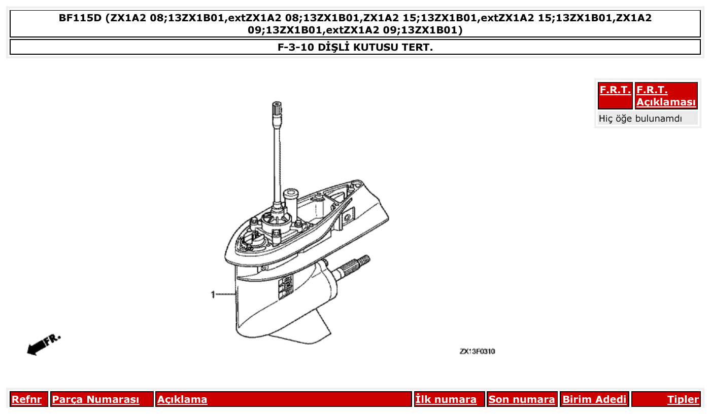 Honda BF115D DİŞLİ KUTUSU TERT. parts diagram