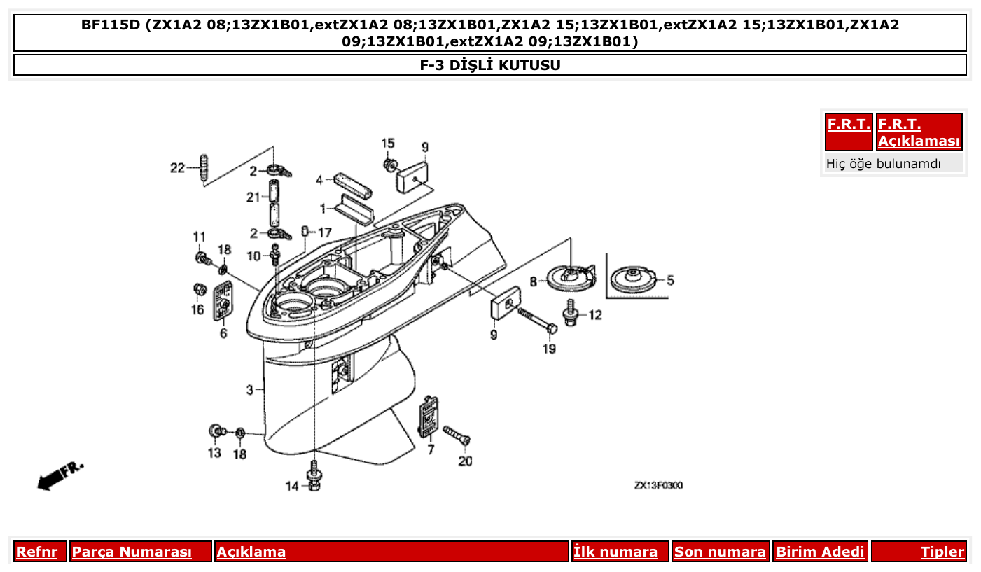 Honda BF115D DİŞLİ KUTUSU parts diagram