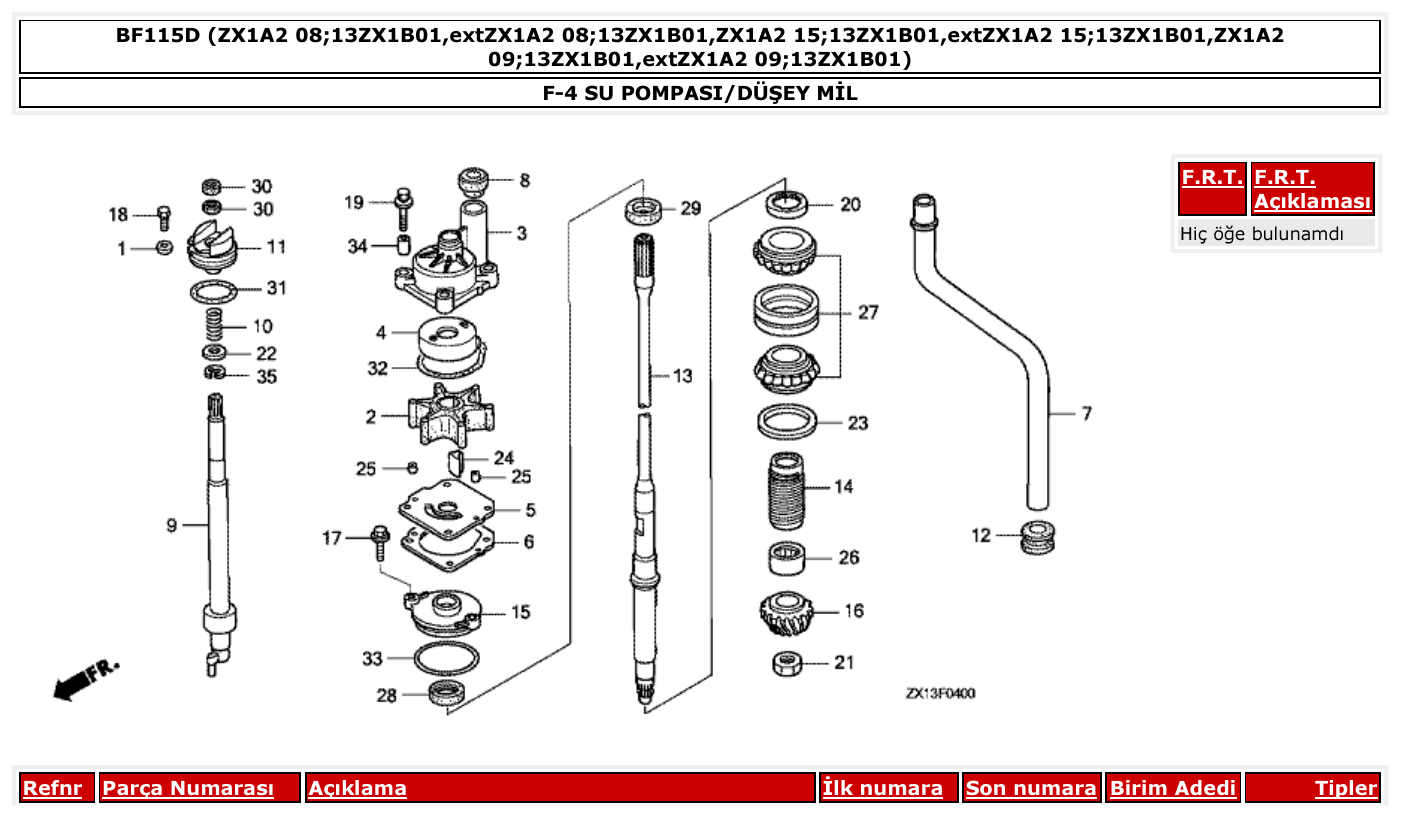 Honda BF115D SU POMPASI/DÜŞEY MİL parts diagram