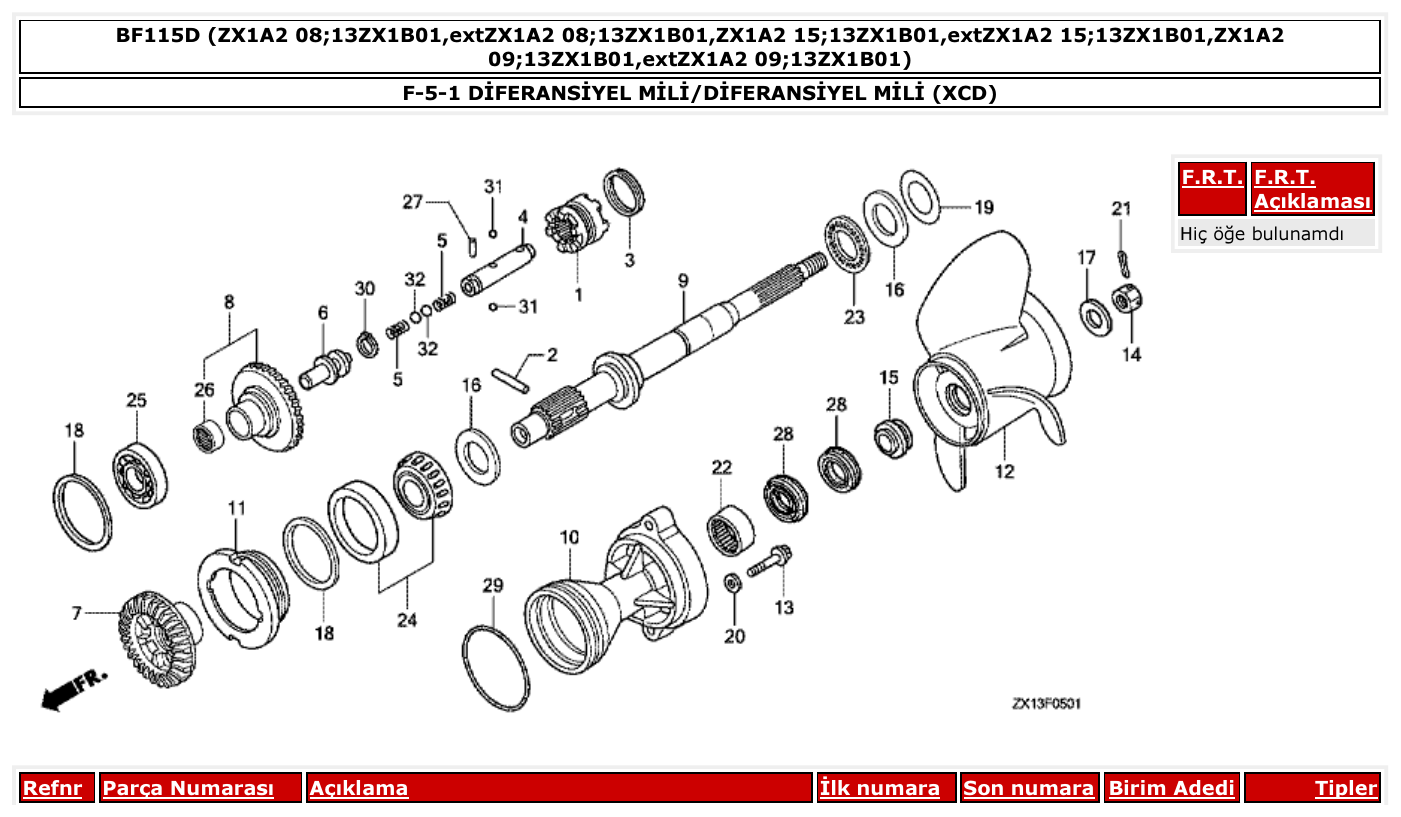 Honda BF115D DİFERANSİYEL MİLİ/DİFERANSİYEL MİLİ (XCD) parts diagram