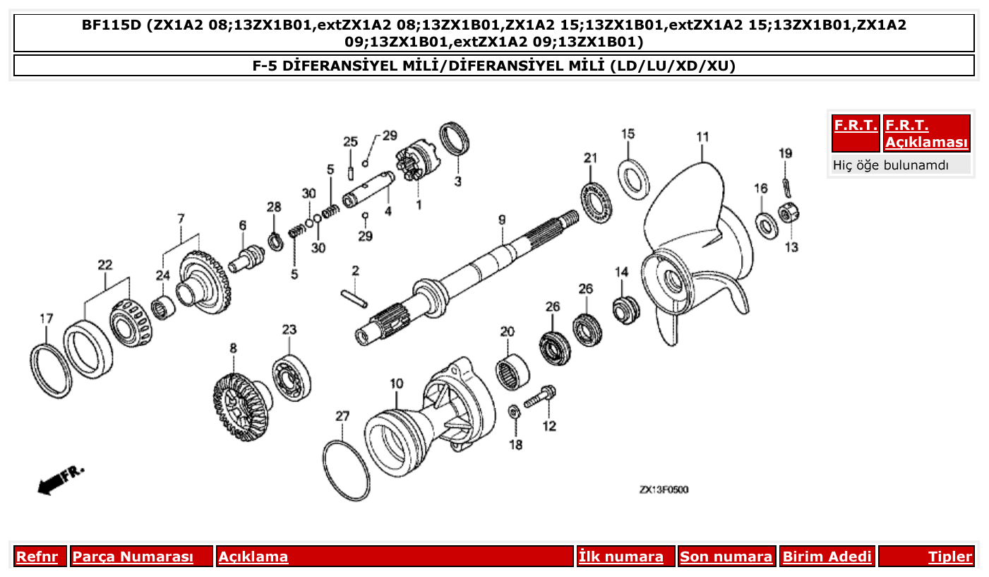 Honda BF115D DİFERANSİYEL MİLİ/DİFERANSİYEL MİLİ (LD/LU/XD/XU) parts diagram