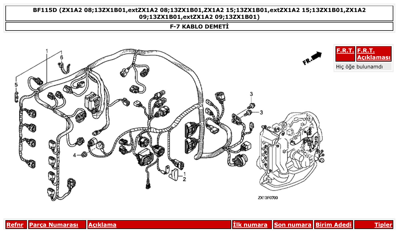 Honda BF115D KABLO DEMETİ parts diagram