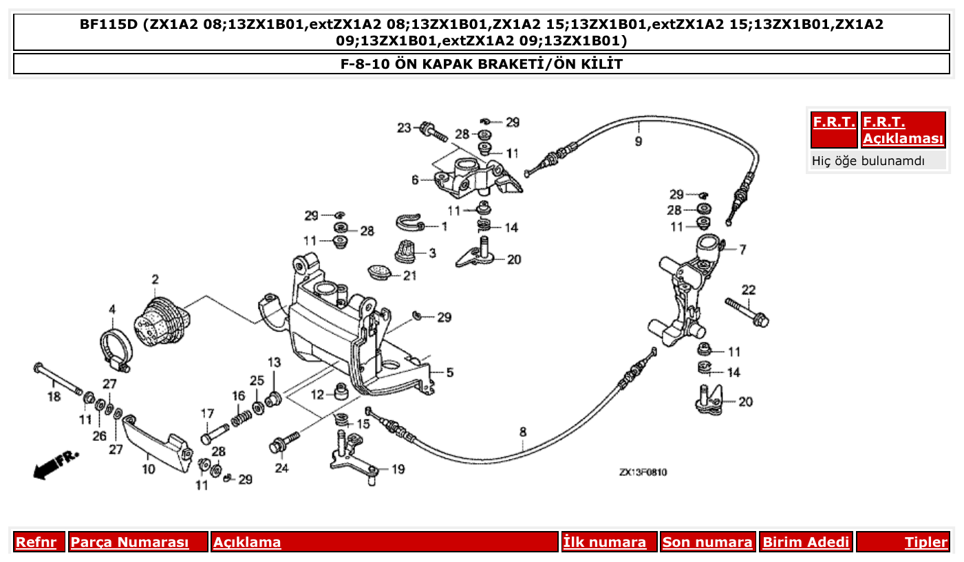 Honda BF115D ÖN KAPAK BRAKETİ/ÖN KİLİT parts diagram