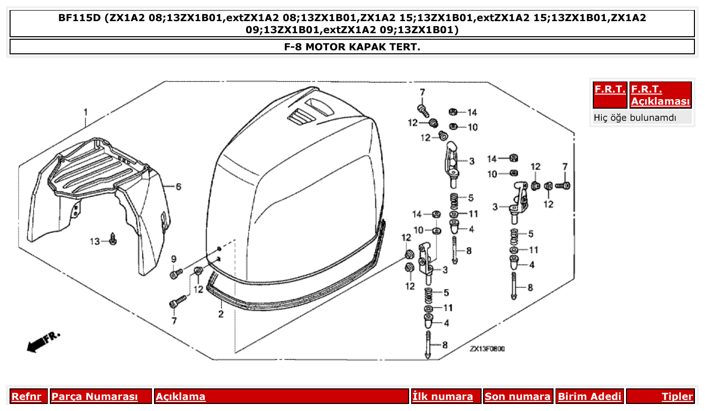 Honda BF115D MOTOR KAPAK TERT. parts diagram