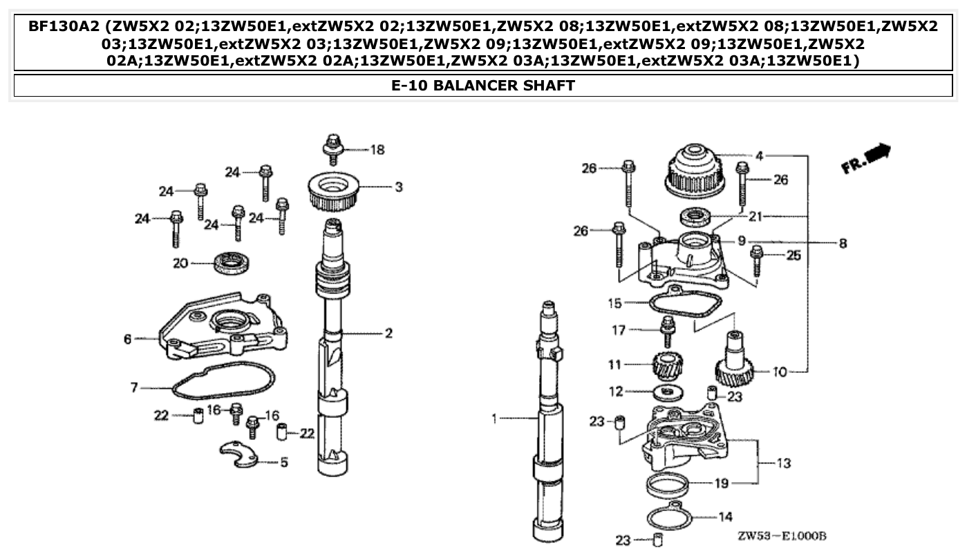 Honda BF130A2 BALANCER SHAFT parts diagram