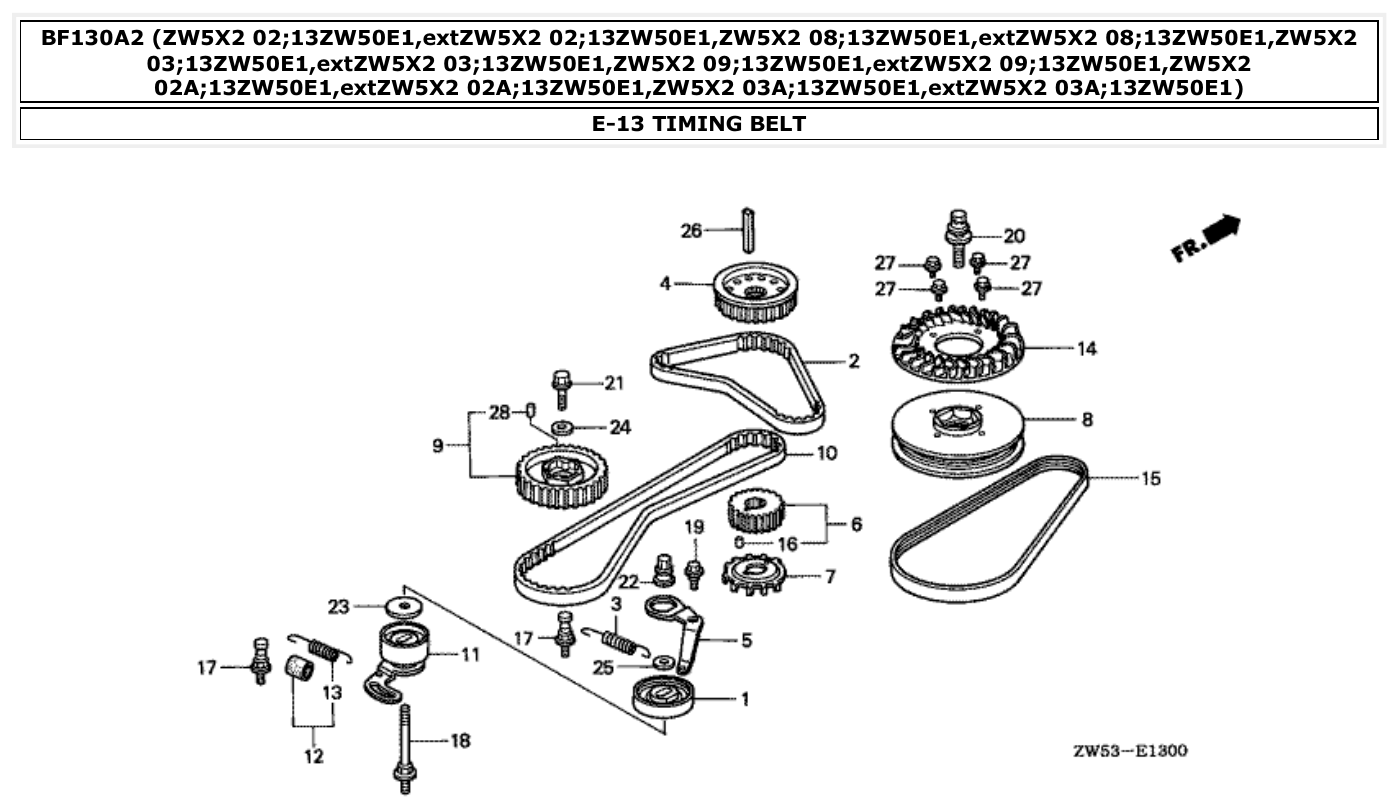 Honda BF130A2 TIMING BELT parts diagram