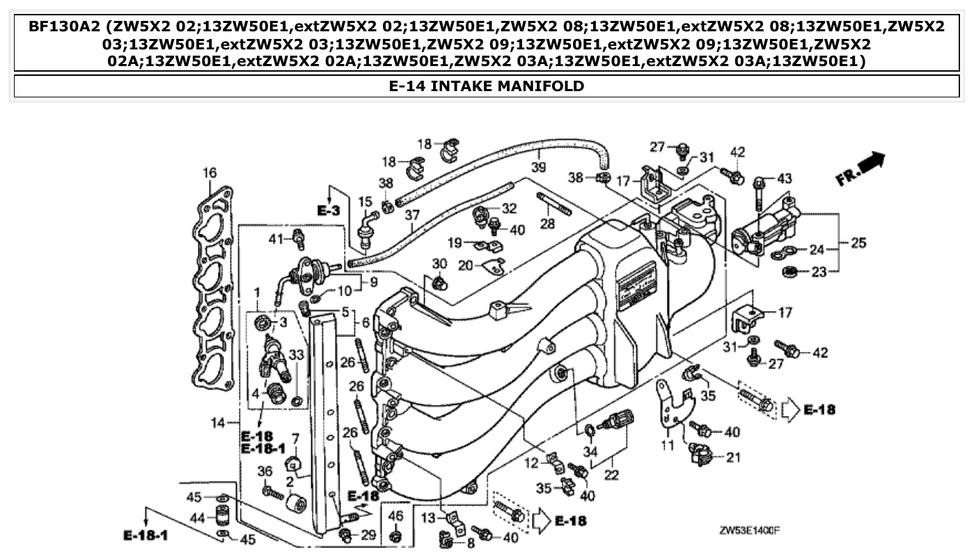 Honda BF130A2 INTAKE MANIFOLD parts diagram