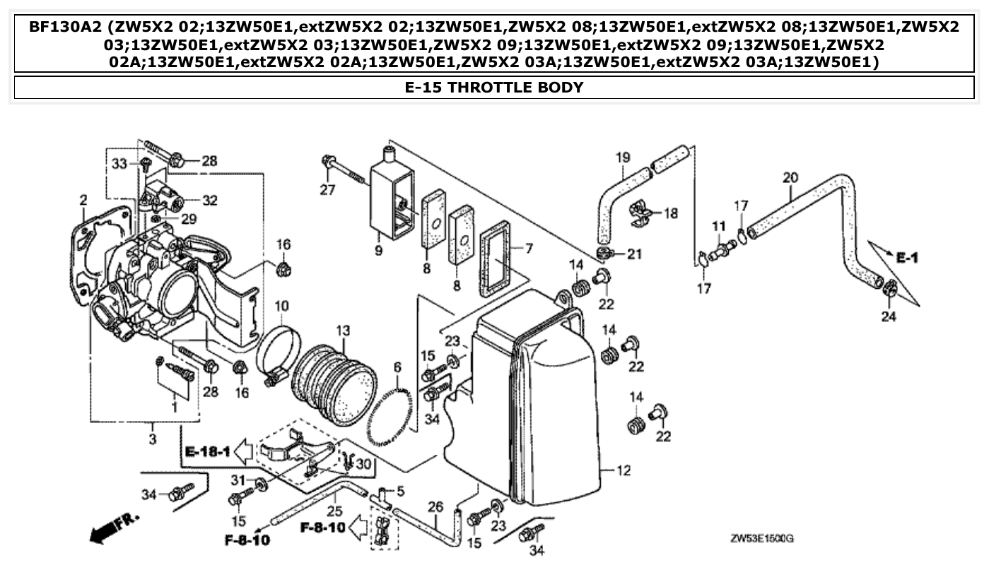 Honda BF130A2 THROTTLE BODY parts diagram