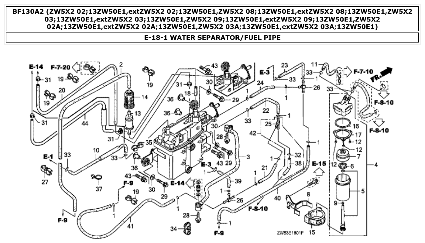 Honda BF130A2 WATER SEPARATOR/FUEL PIPE parts diagram
