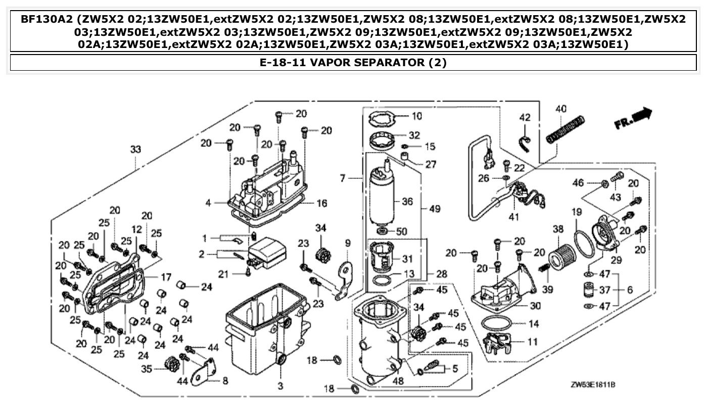 Honda BF130A2 VAPOR SEPARATOR (2) parts diagram