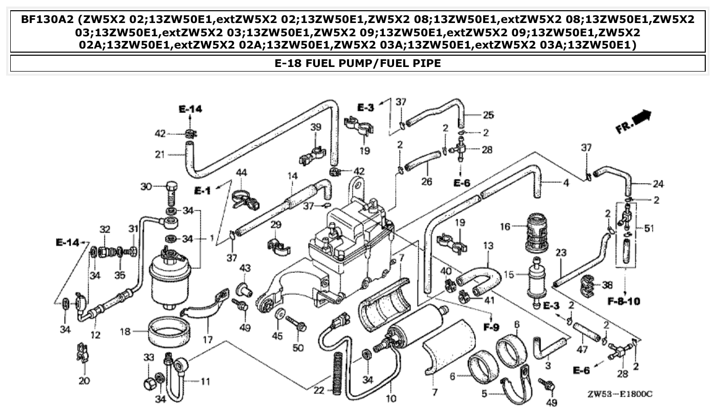 Honda BF130A2 FUEL PUMP/FUEL PIPE parts diagram