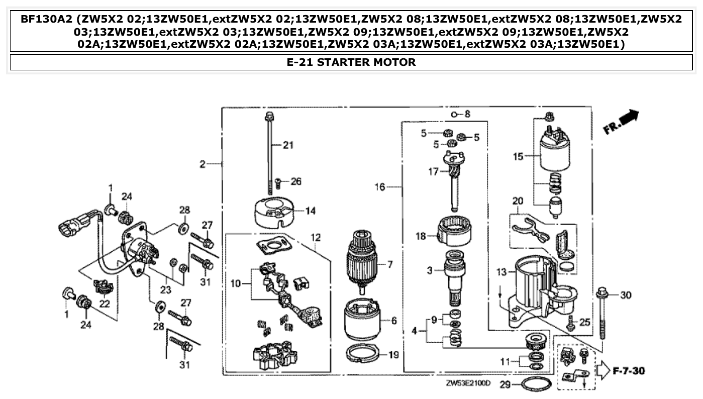 Honda BF130A2 STARTER MOTOR parts diagram