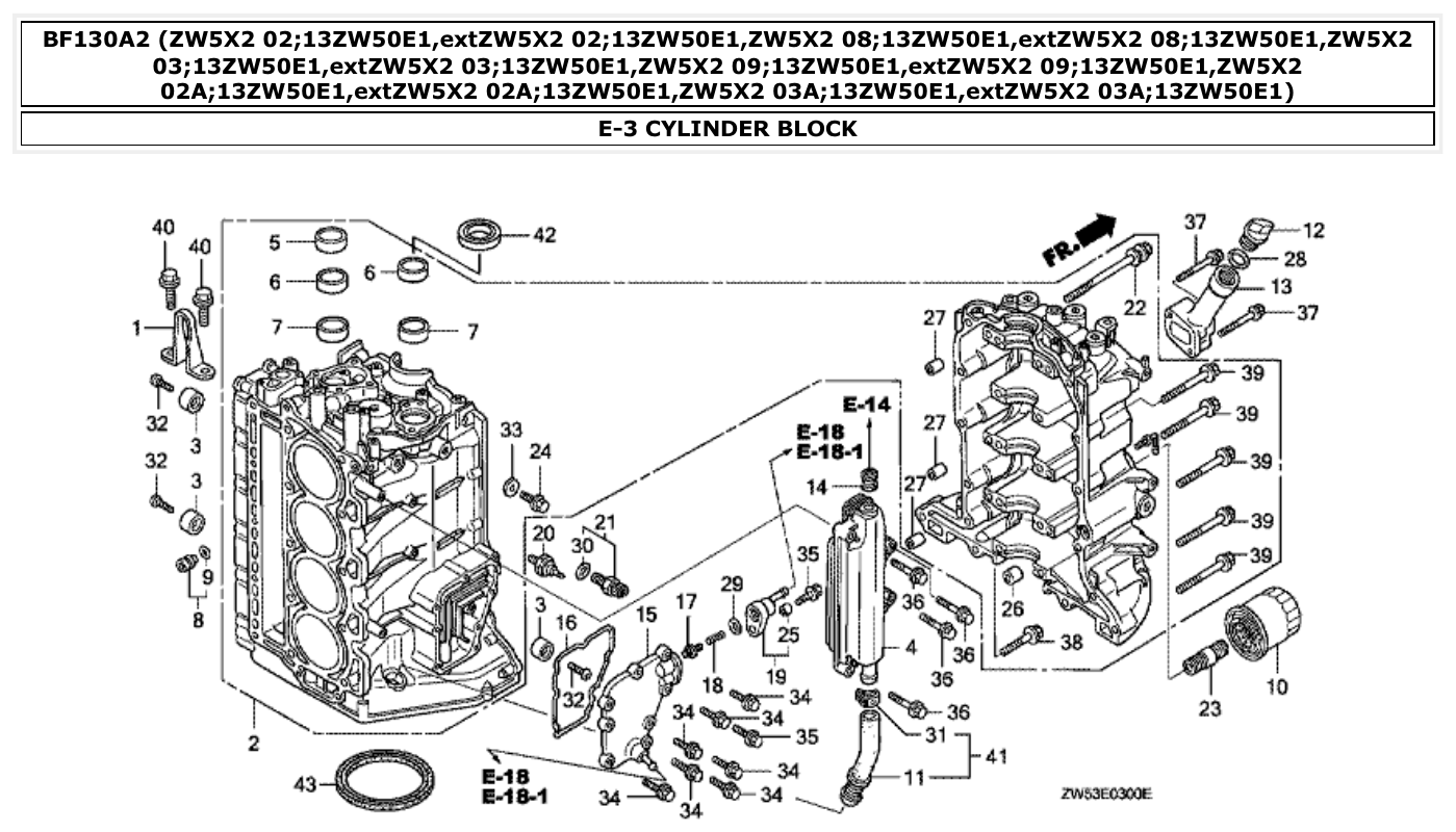 Honda BF130A2 CYLINDER BLOCK parts diagram