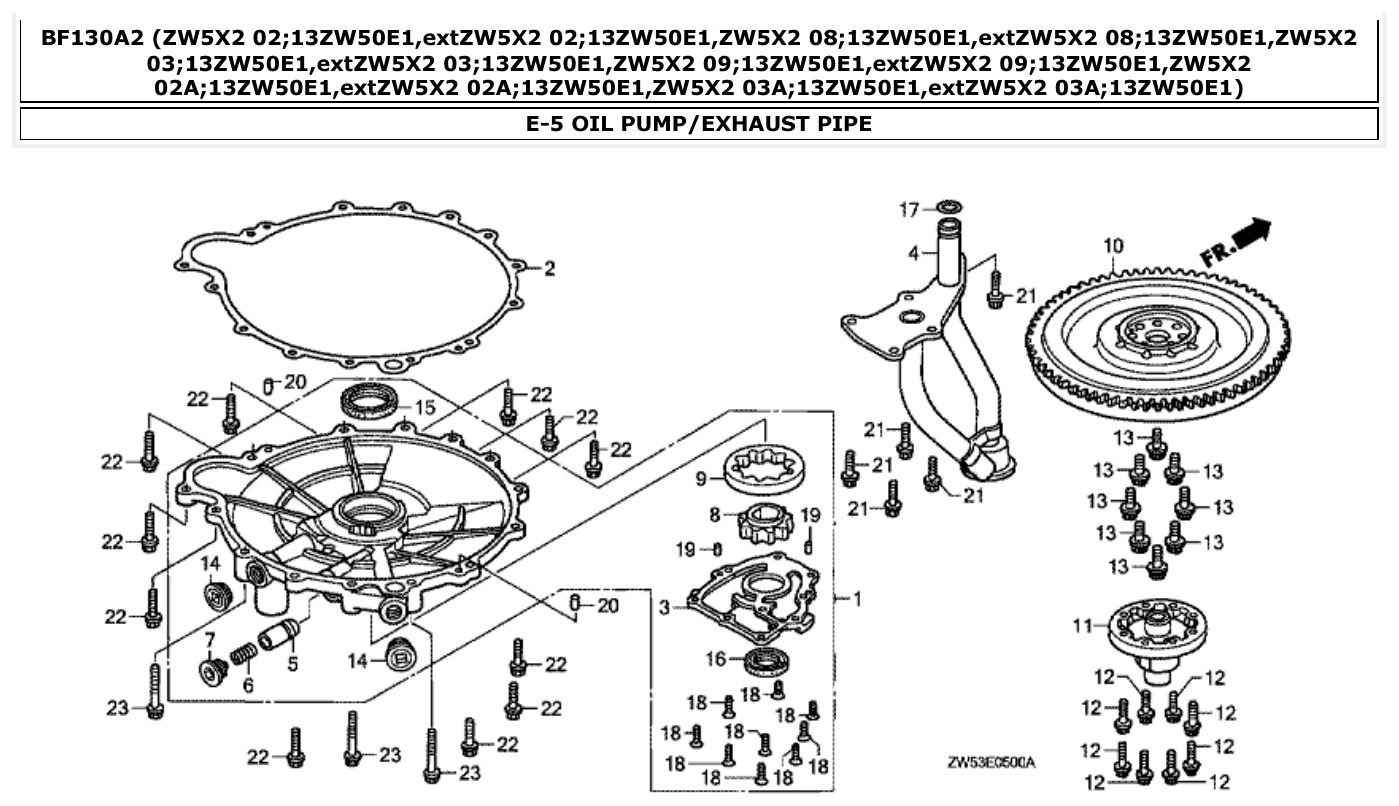 Honda BF130A2 OIL PUMP/EXHAUST PIPE parts diagram