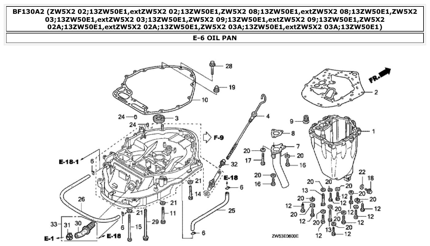 Honda BF130A2 OIL PAN parts diagram