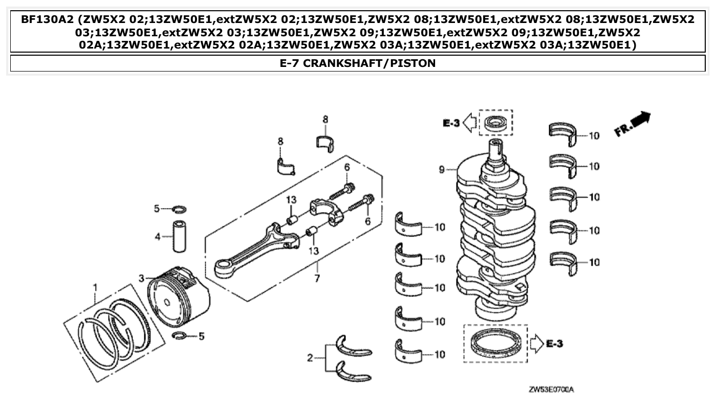 Honda BF130A2 CRANKSHAFT/PISTON parts diagram
