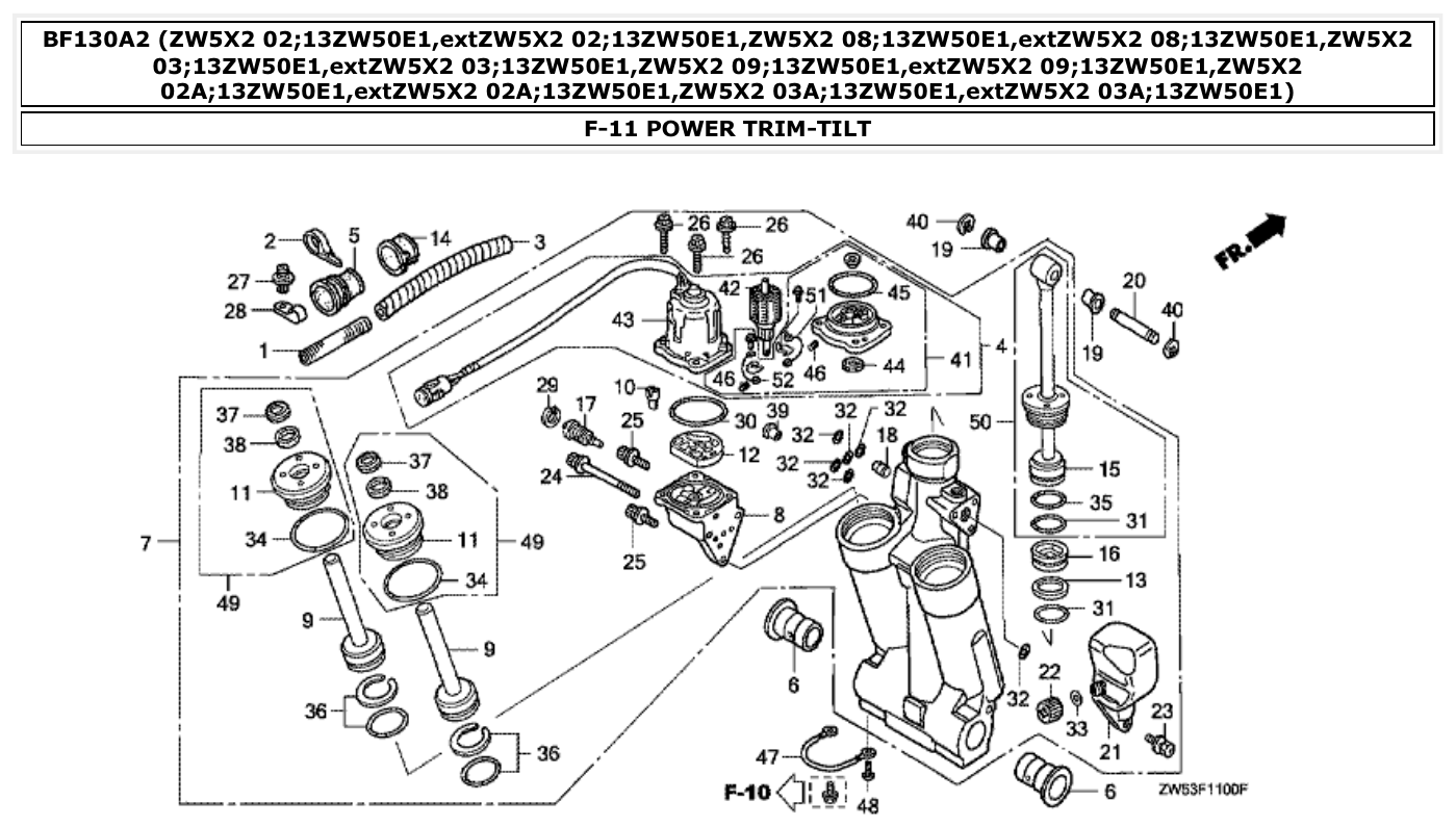 Honda BF130A2 POWER TRIM-TILT parts diagram