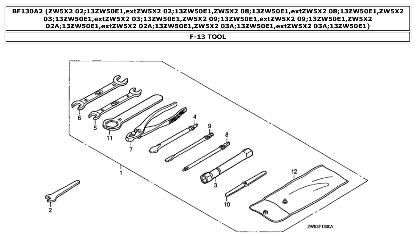 Honda BF130A2 TOOL parts diagram
