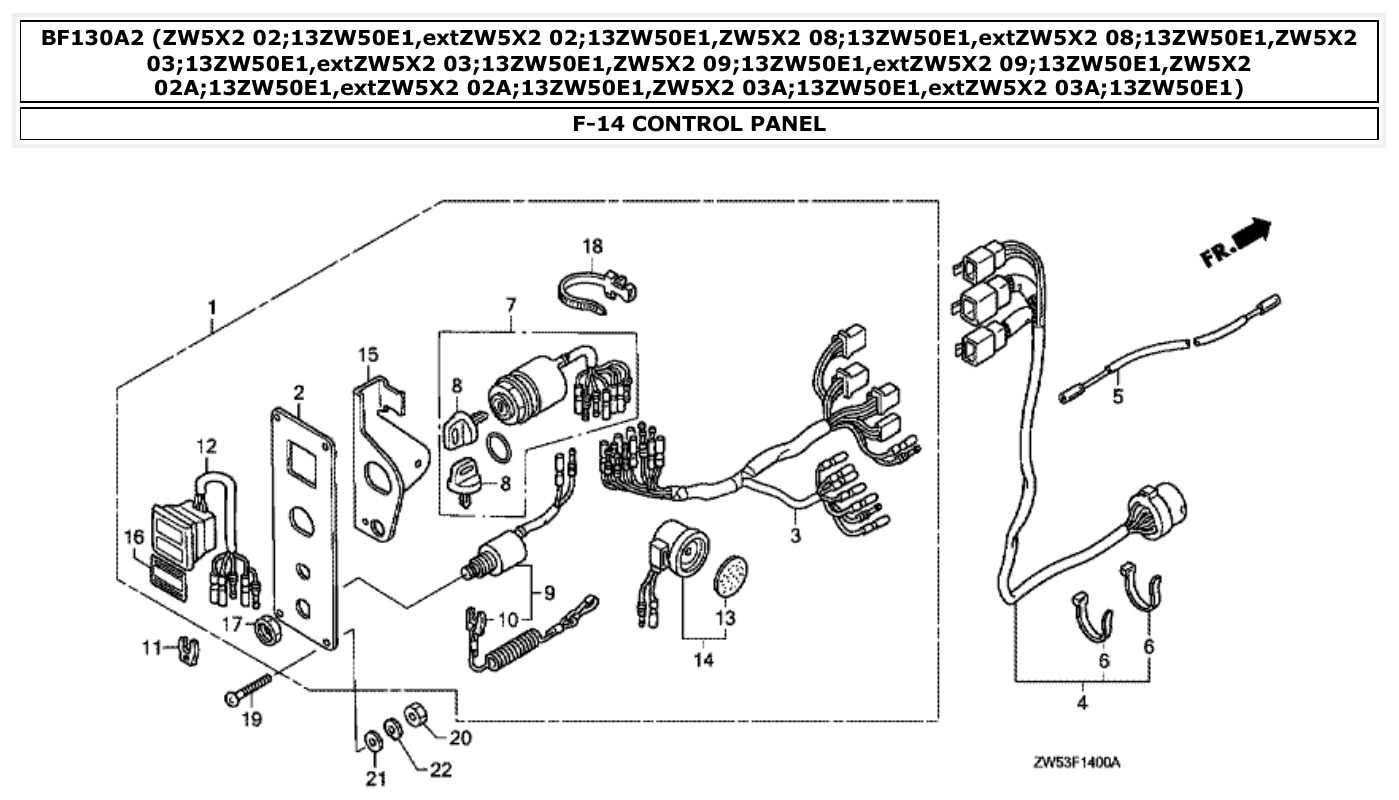 Honda BF130A2 CONTROL PANEL parts diagram