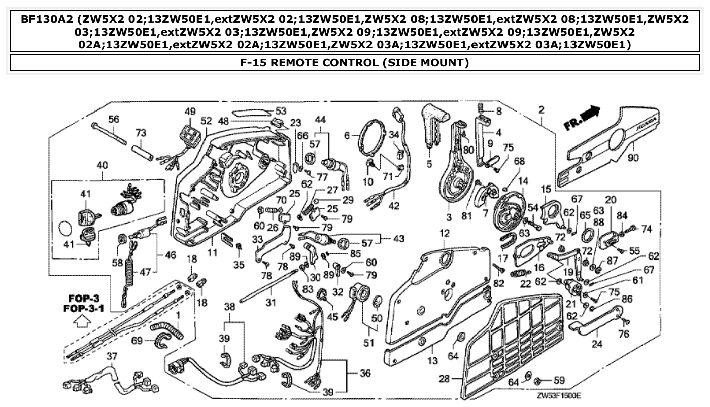 Honda BF130A2 REMOTE CONTROL (SIDE MOUNT) parts diagram