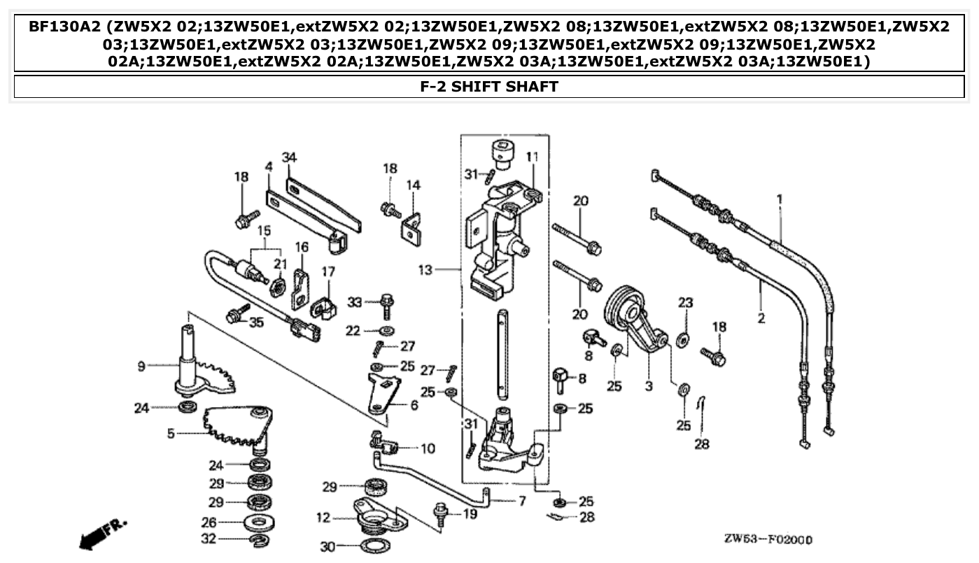 Honda BF130A2 SHIFT SHAFT parts diagram
