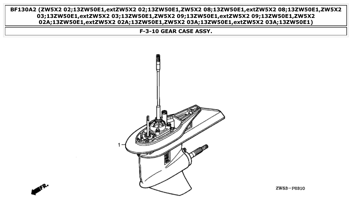 Honda BF130A2 GEAR CASE ASSY. parts diagram