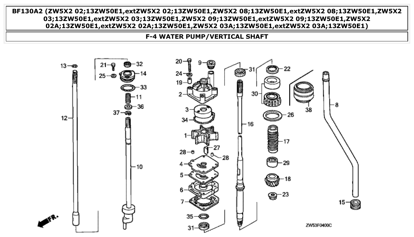 Honda BF130A2 WATER PUMP/VERTICAL SHAFT parts diagram