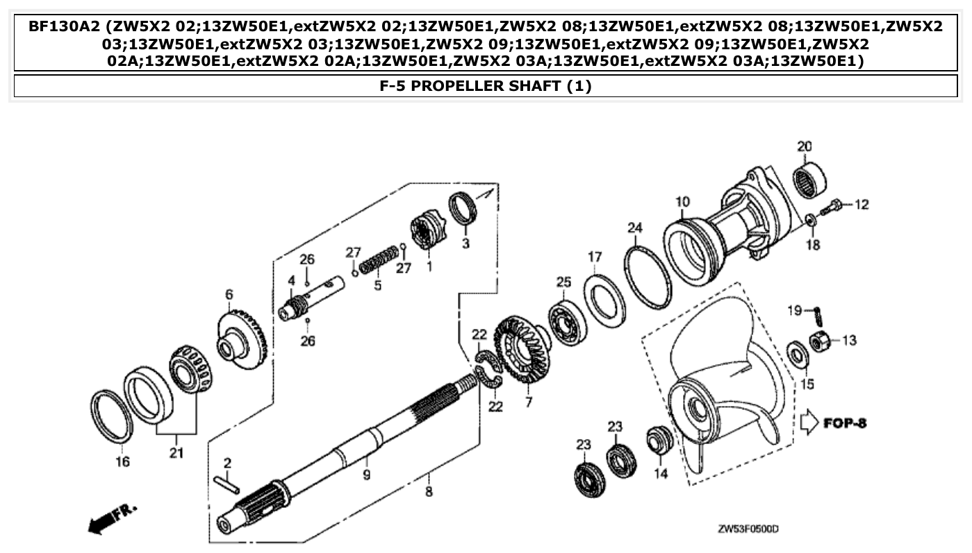 Honda BF130A2 PROPELLER SHAFT (1) parts diagram