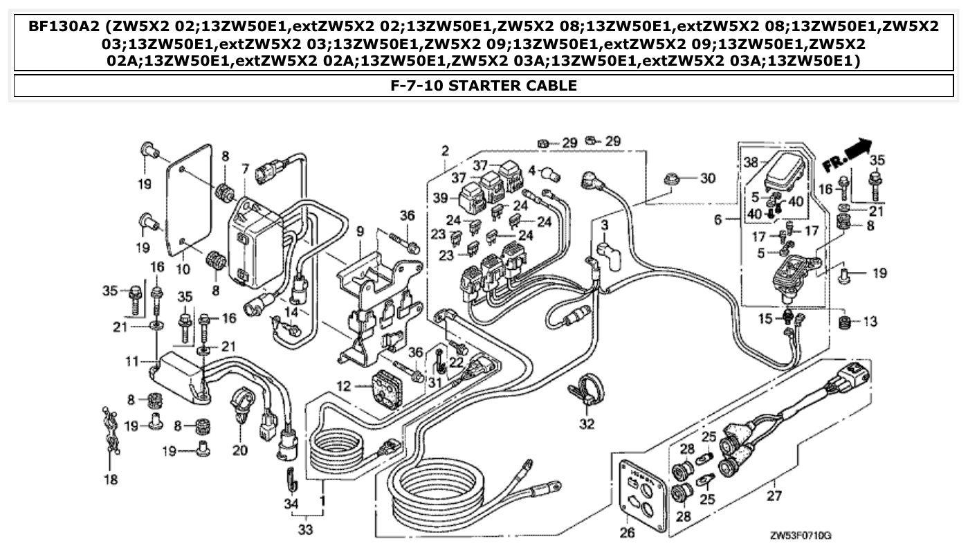Honda BF130A2 STARTER CABLE parts diagram