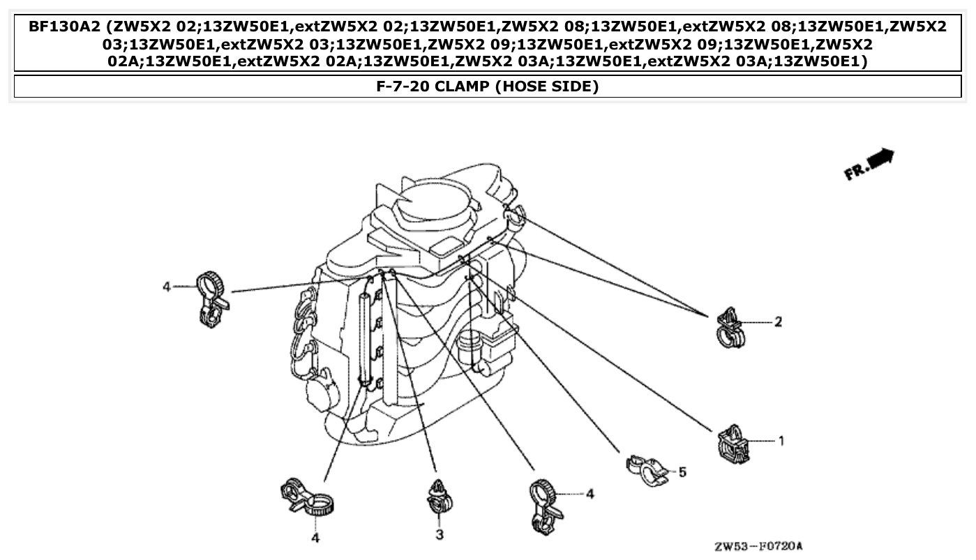Honda BF130A2 CLAMP (HOSE SIDE) parts diagram