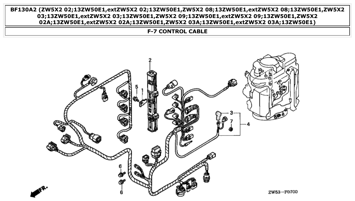 Honda BF130A2 CONTROL CABLE parts diagram