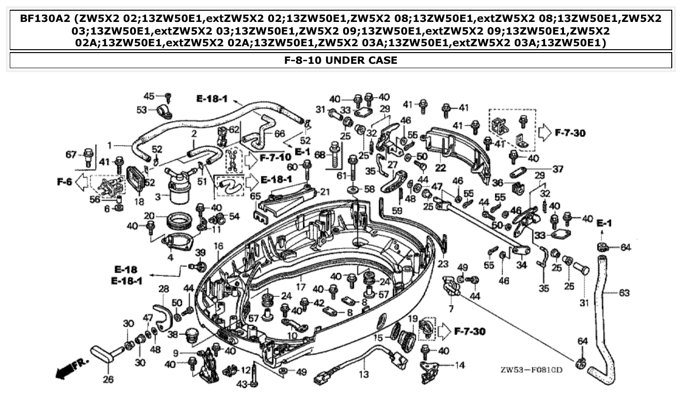 Honda BF130A2 UNDER CASE parts diagram