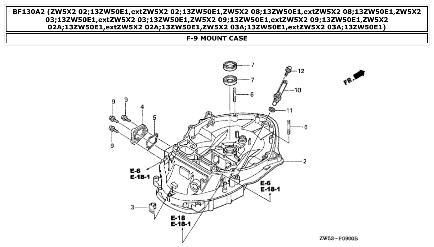 Honda BF130A2 MOUNT CASE parts diagram